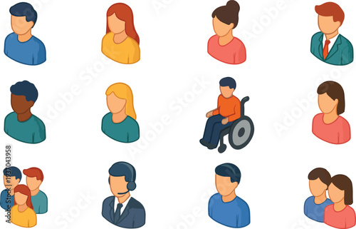  Axonometric people icon set color vector art illustration