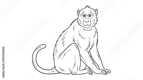 Monkey illustration: An illustrative depiction of a monkey sitting in a composed pose, meticulously detailed lines capturing its unique features and characteristics.