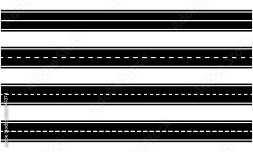 Top view road line icon set, highway and street lane markings, asphalt transport vector collection