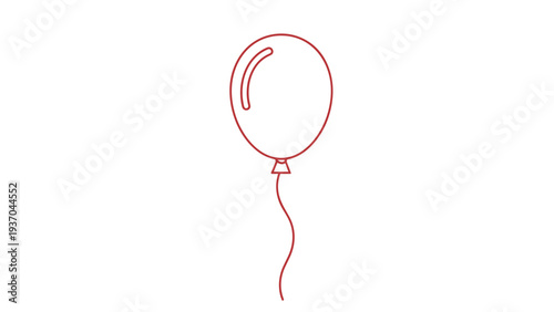 Simple red outline of a single balloon with a wavy string, providing a minimalist graphic for celebrations.