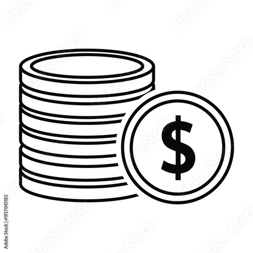 Stack of coins with dollar symbol illustration in minimalist style