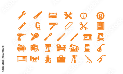 set of vector logo icons for carpentry equipment, workshop.