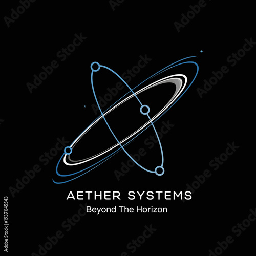 Aether Systems logo with orbiting lines and spheres, representing technology and innovation.