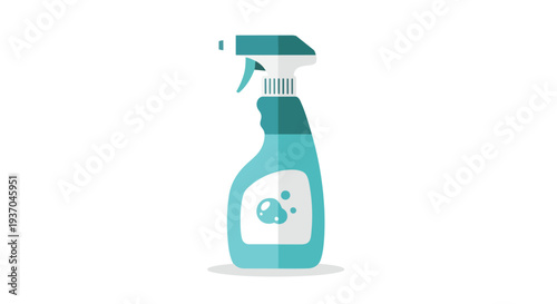 Blue Spray Bottle with Cleaning Liquid and Bubbles Icon, Isolated on White Background