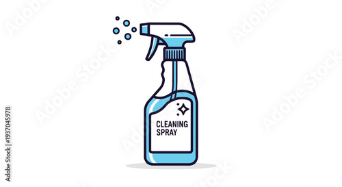 Cleaning Spray Bottle Icon with Spraying Liquid and Bubbles, Vector Illustration