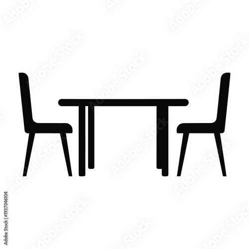 Simple wooden table with two matching chairs in minimalist black style