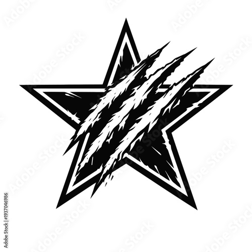 Aggressive Black Star with Ferocious Claw Marks – A Dynamic Grunge Vector Graphic Emblem Design for Extreme Sports, Gaming Logos, or Edgy Brand Identity – Featuring Ripped, Torn, and Distressed Effect