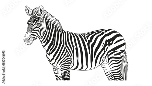 Elegant Zebra's Stripes: An illustrated zebra showcases its striking black and white striped coat. A symbol of the African savanna's beauty, and the wonder of wildlife 