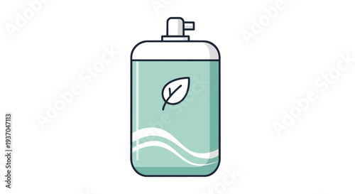 Green cosmetic spray bottle with leaf icon, natural organic skincare product concept