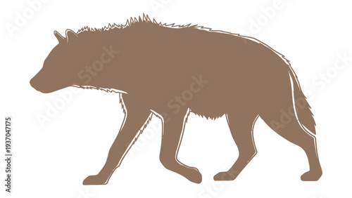 Hyena Silhouette in Motion: A minimalist silhouette of a hyena in a walking stride, highlighting its distinctive form and presence.