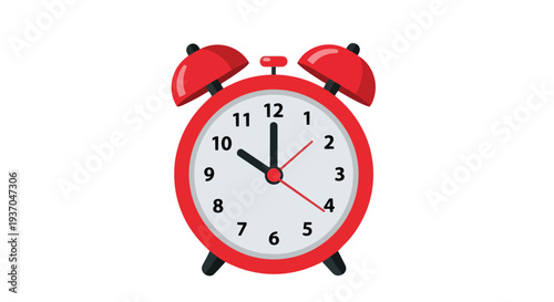 Red Alarm Clock Showing 10:00, Vintage Style, Time Concept