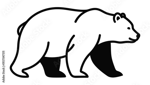 Wild Bear Line Art: Minimalist illustration of a powerful bear, a symbol of strength and resilience, rendered in a simple yet striking black and white line art. 