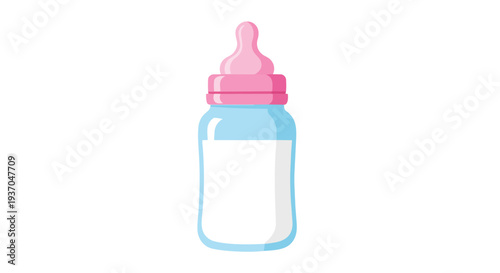 Baby Bottle with Milk and Pink Nipple, Newborn Feeding Equipment, Cute Baby Care Icon
