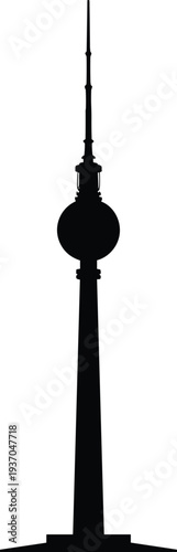 Berlin TV Tower silhouette icon, Fernsehturm landmark, Germany architecture, city skyline, cultural heritage, travel destination illustration