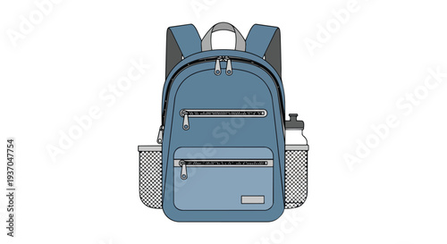 Blue Backpack with Water Bottle and Side Pockets, School Bag, Travel Gear