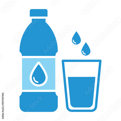 Clear water bottle pouring into a glass with droplets falling