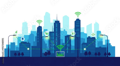 Smart city technology connecting buildings and infrastructure with wireless networks