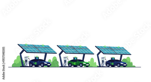 Sustainable electric vehicle charging station park powered by clean solar energy panels showcasing future green transportation infrastructure