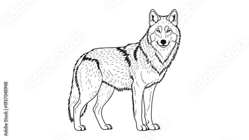 Lone Wolf Silhouette: A solitary wolf, depicted in an artistic line drawing. capturing the raw essence of a wild animal