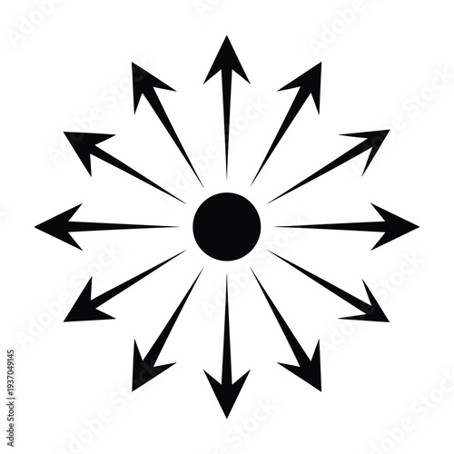 Photos Black arrows radiate outward from central circle on white background
