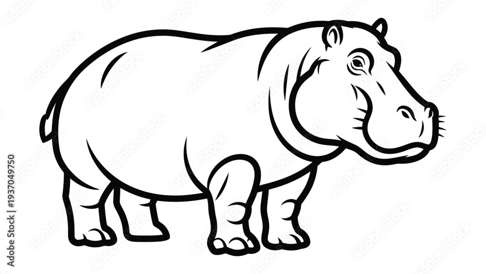 Fototapeta premium Smiling Hippopotamus: A charming hippopotamus illustration, perfect for bringing a touch of nature and wildlife into any project, with a cheerful demeanor.