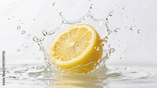 lemon floating in water splash motion freeze bright white background clean and crisp photography