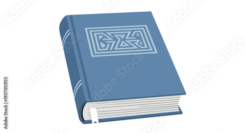 Closed Blue Hardcover Book with Decorative Cover Design and Bookmark