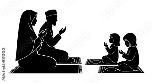 Vector illustration of Muslim family praying