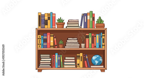 Cozy Bookshelf Filled with Books, Plants, and Globe - Study Room Decor