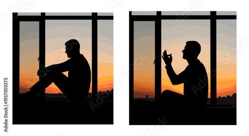 Set of 2 silhouette people vector illustrations