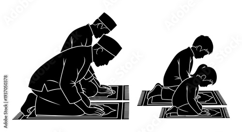 Set of 2 father and child prayer icons vector