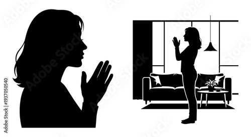 Set of 2 silhouette woman icons vector