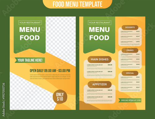 Set of modern design food drink sale brochure menu for promotional restaurant and cafe poster marketing with editable photo background template design