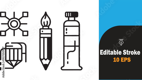 Set of four editable stroke vector icons for creative and design projects