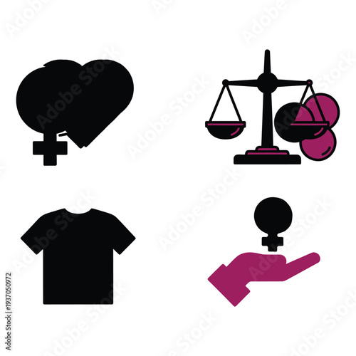 Gender equality and justice symbols with heart and scales