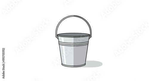 Empty Metal Bucket with Handle and Shadow on White Background