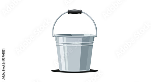 Empty Metal Bucket with Handle Isolated on White Background
