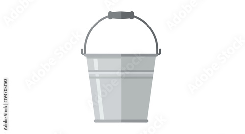 Empty Metal Bucket with Handle, Isolated on White Background, Simple Illustration