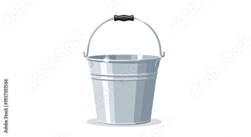 Empty Metal Bucket with Handle, Isolated on White Background