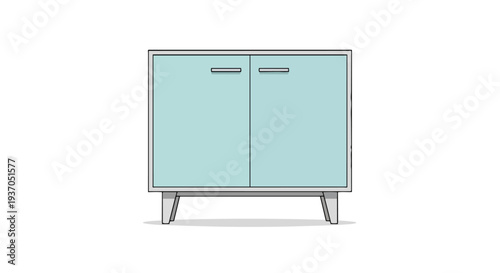 Modern Light Blue Cabinet with Silver Handles and Angled Legs