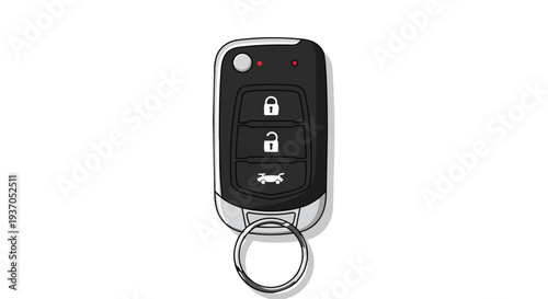 Car Key Fob Remote Control with Lock, Unlock, and Trunk Buttons on White Background