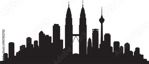Cityscape silhouette of Kuala Lumpur skyline with prominent skyscrapers and towers in Malaysia