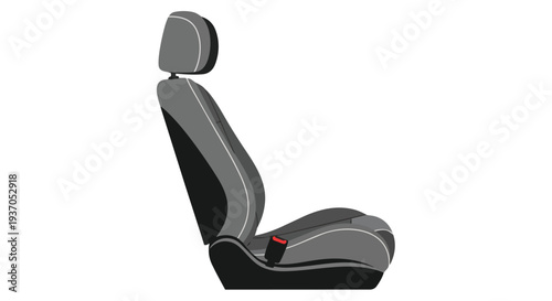Modern Car Seat with Headrest and Seatbelt, Side View, Automotive Interior Detail