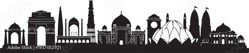 Indian landmarks and monuments silhouette collection on transparent background for travel and culture