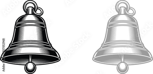 Vintage bronze Christmas handbell decoration isolated on a white background.