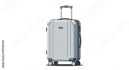 Modern Silver Rolling Suitcase with Telescopic Handle on White Background