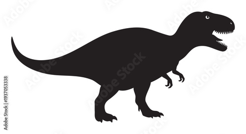 A fierce black silhouette of a Tyrannosaurus Rex dinosaur perfect for educational materials childrens products historical themes and primal predator projects