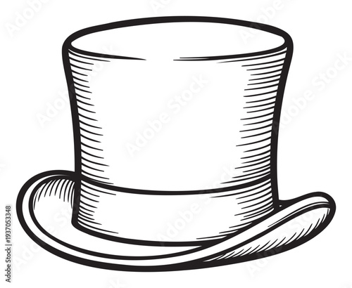 Elegant vintage top hat drawing for formal wear concepts or classic magic show invitations and sophisticated event promotional materials