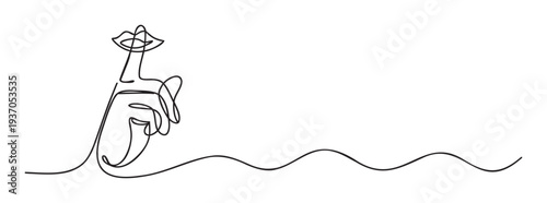 Elegant single line artwork portraying a gesture of silence with a finger on lips and delicate wavy lines, ideal for privacy or quiet zone messaging