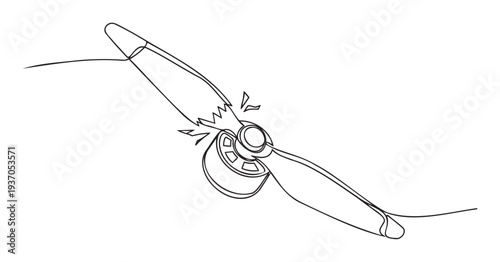 A continuous line drawing of a broken drone propeller illustrating mechanical failure and repair, perfect for technology service providers, safety campaigns, and innovative engineering